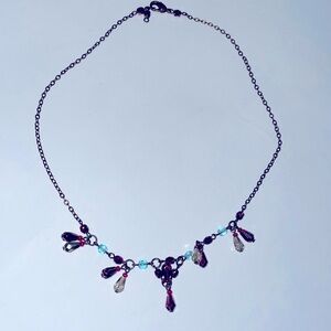 Gorgeous Purple and Blue Beaded Choker Charm Statement Drop Necklace Coppertone